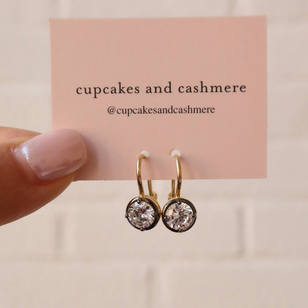 cupcakes & cashmere Gold Double-Band Earrings with Clear Stone